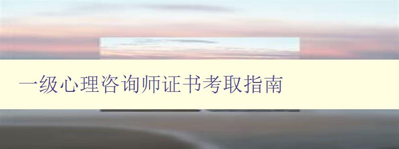 一级心理咨询师证书考取指南