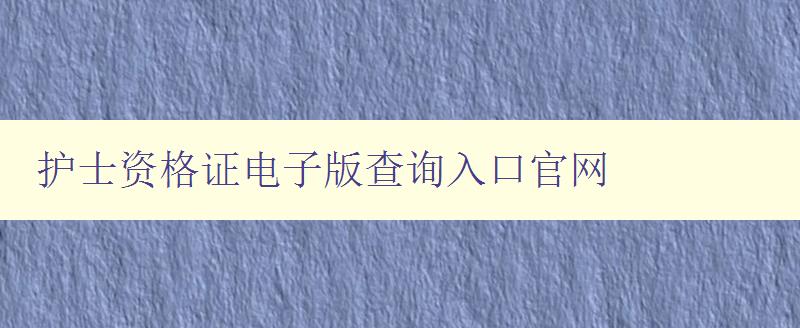 护士资格证电子版查询入口官网