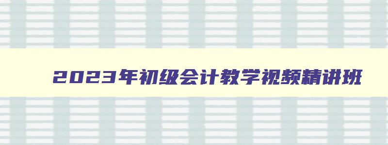 2023年初级会计教学视频精讲班