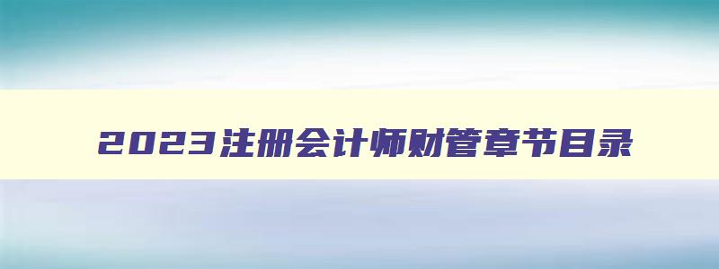 2023注册会计师财管章节目录