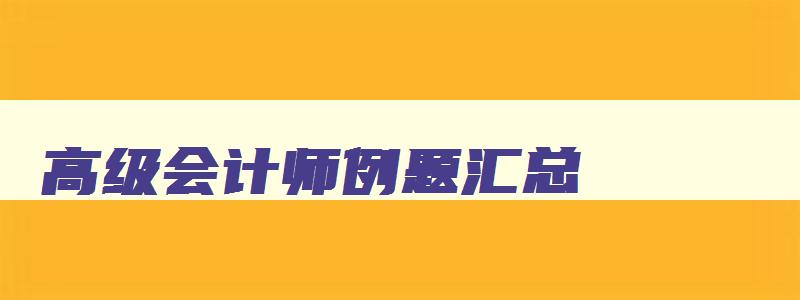 高级会计师例题汇总,高级会计师例题