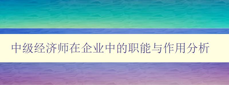 中级经济师在企业中的职能与作用分析