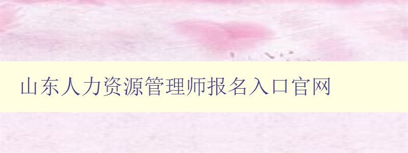 山东人力资源管理师报名入口官网