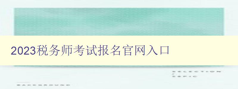 2023税务师考试报名官网入口